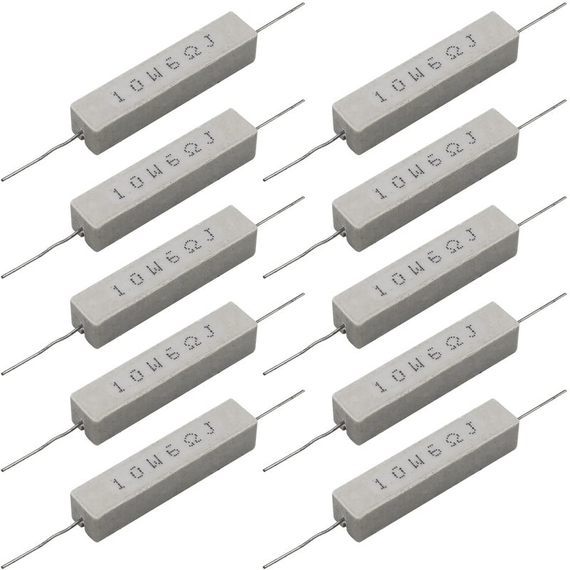 Dimlove White Wound 10w 6 Ohm 5% Axial Lead Wire Fixed Ceramic Cement Resistors - 10 PCS, Wirewound, Power Resistors with Flame, Heat & Moisture Resistance - Image 1